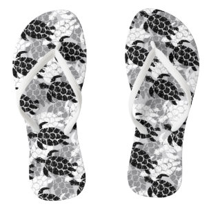 Tongs Tortue de mer de Honu - Hawaiian Tapa Black