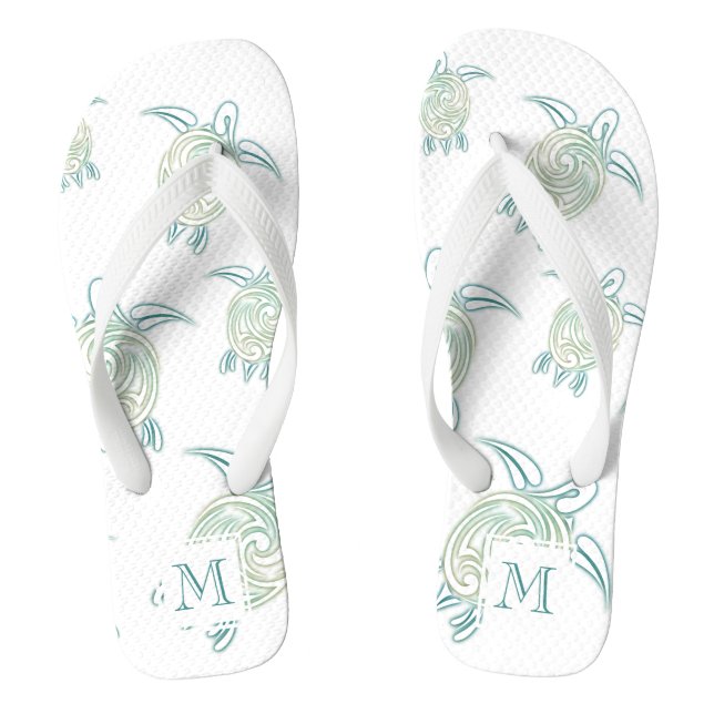 Tongs Tortues de mer Motif blanc vert Monogramme (Semelle)