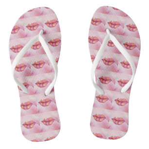 Tongs Tourner avec design de lèvres rose et or