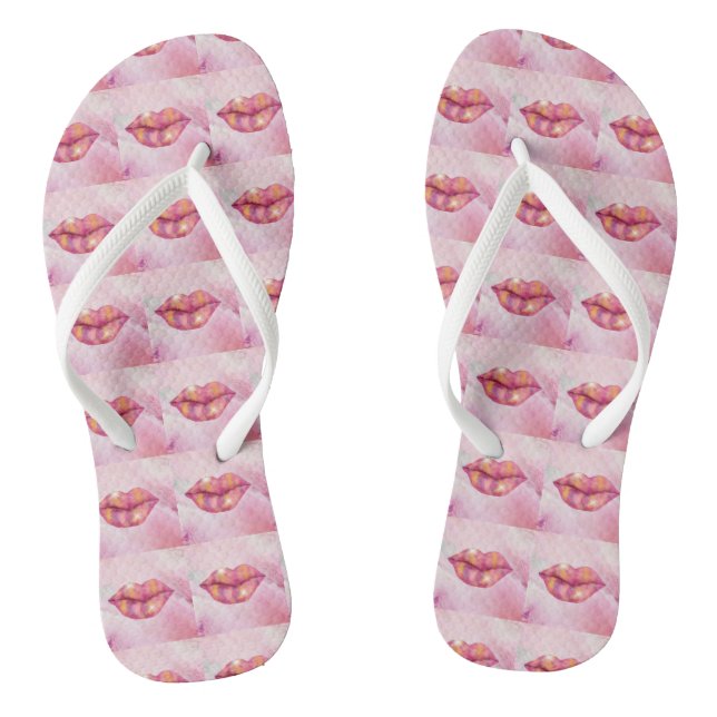 Tongs Tourner avec design de lèvres rose et or (Semelle)