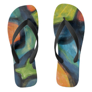 Tongs Tournes Abstraites brillantes et noires en gras