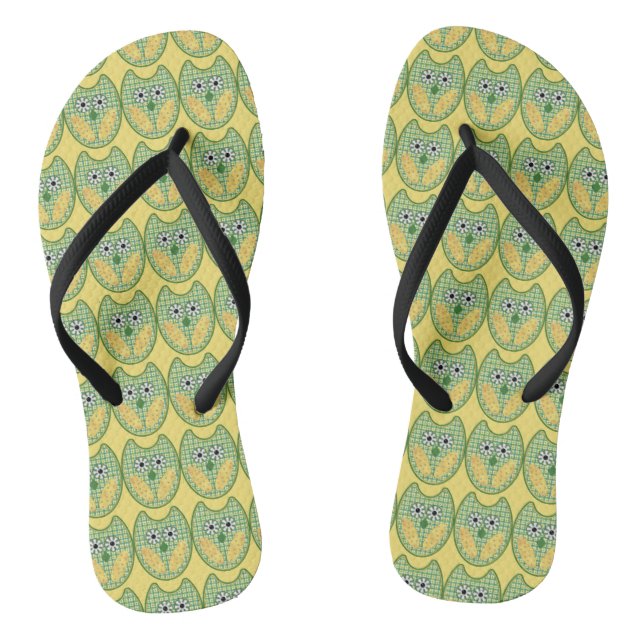 Tongs Tournes De Chouette Verte Et Jaune (Semelle)