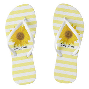 Tongs Tournesol avec nom personnalisé Jaune rayé
