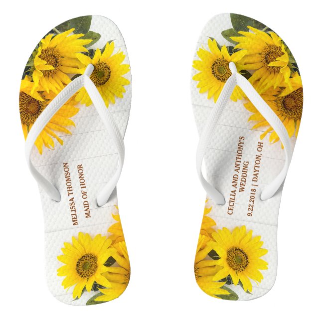Tongs Tournesols sur des bascules électroniques en bois (Semelle)