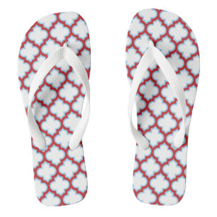 Tongs Trellis blanc et rouge, treillis, Quatrefoil