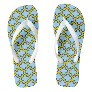 Tongs Trellis bleu et jaune, treillis, Quatrefoil