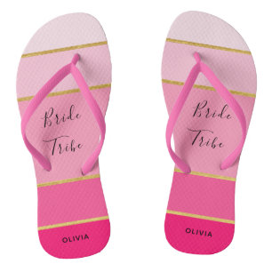 Tongs Tribe de mariée personnalisée rose et or rayé