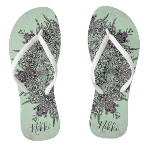 Tongs Trippy Personalized Mandala sur Mint Green