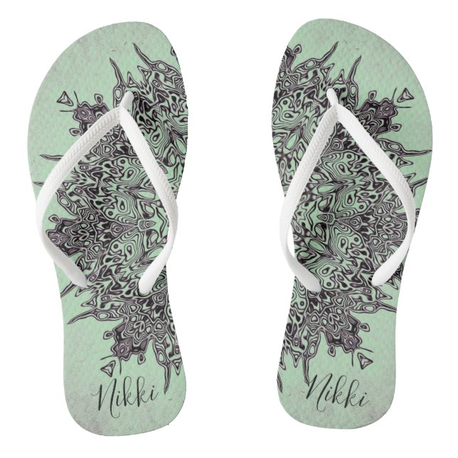 Tongs Trippy Personalized Mandala sur Mint Green (Semelle)