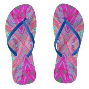 Tongs Trippy rose, Aqua et Magenta papillon Abstrait
