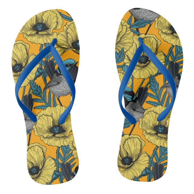 Tongs Troglodyte mignon et pavots en jaune (Semelle)