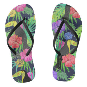 Tongs Tucan tropical et forêt tropicale Feuille