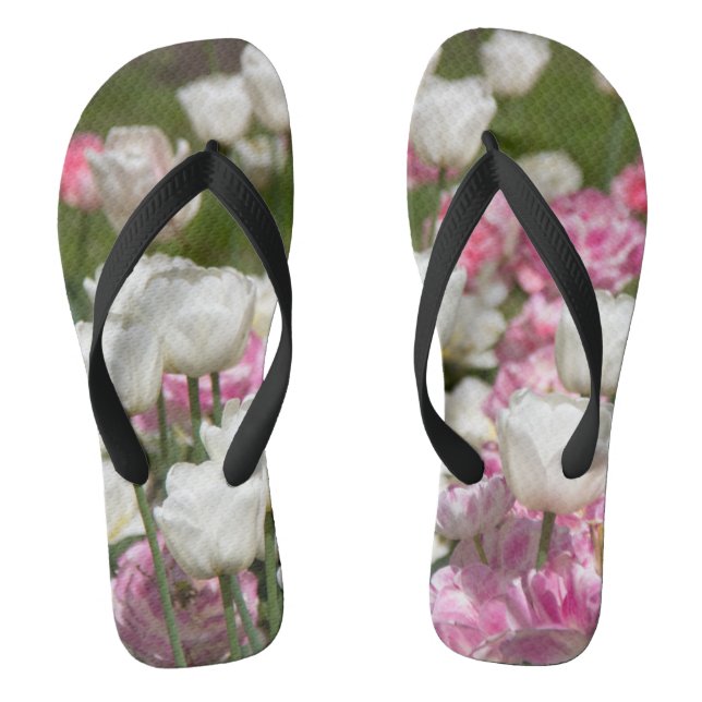 Tongs Tulipes blanches et roses brillantes par jour enso (Semelle)