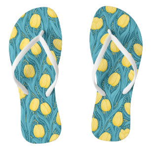 Tongs Tulipes en bleu et jaune