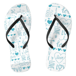Tongs Turquoise Amusement et Amour Moderne et Coeurs