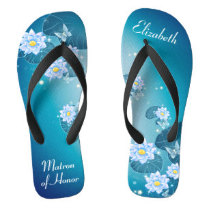 Tongs Turquoise bleu floral motif matron d'honneur flip