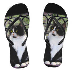 Tongs Tuxedo Chat dans la peinture de fenêtre Art animal