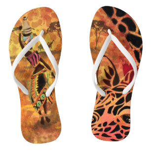 Tongs Une fille africaine et une girafe - Amis - Dessin