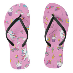 Tongs Unicorne Fan Club motif rose