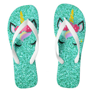 Tongs Unicorne personnalisée Parties scintillant Turquoi