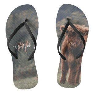 Tongs Vache de Highland calvaire herbe d'automne monogra