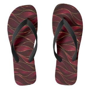 Tongs Vagues de marbre rouge burgundy élégantes avec acc