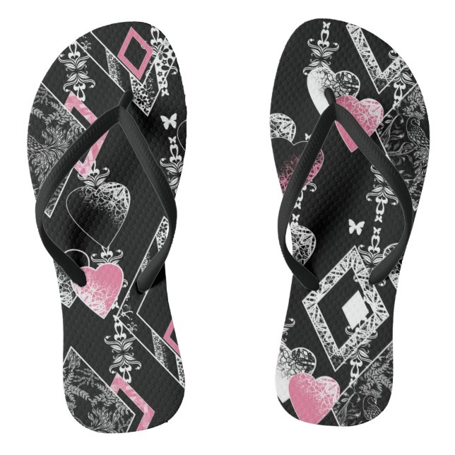 Tongs Valentines sans coutures Amour Jour Noir Coeurs mo (Semelle)