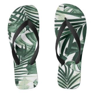 Tongs vert blanc feuille floral simple