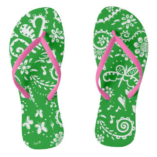 tongs vert coeur et fleurs