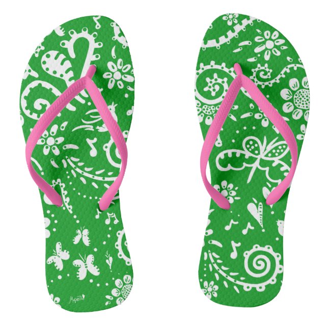 tongs vert coeur et fleurs (Semelle)