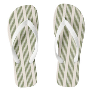 Tongs Vert olive et beige cinq rayures motif