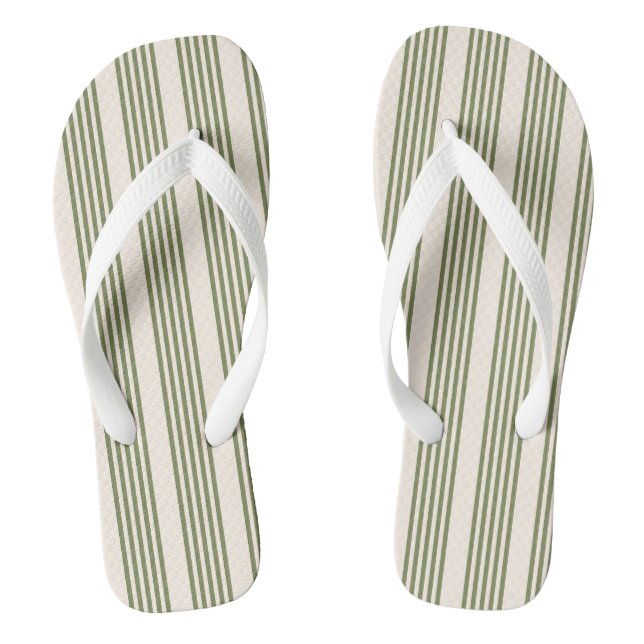 Tongs Vert olive et beige cinq rayures motif (Semelle)