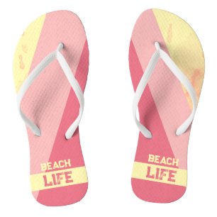 Tongs Vie de plage - Géométrique Rose Jaune Heureux