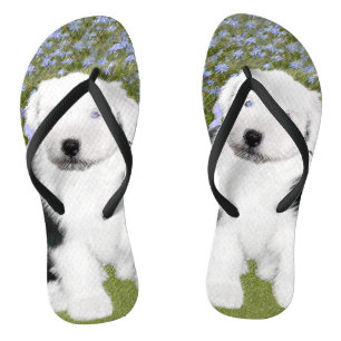 Tongs Vieux anglais Sheepdog Puppy Peinture - Chien Art