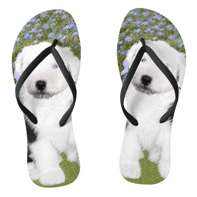 Tongs Vieux anglais Sheepdog Puppy Peinture - Chien Art (Semelle)