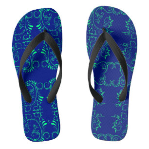 Tongs Vignes abstraites vertes motif bleu