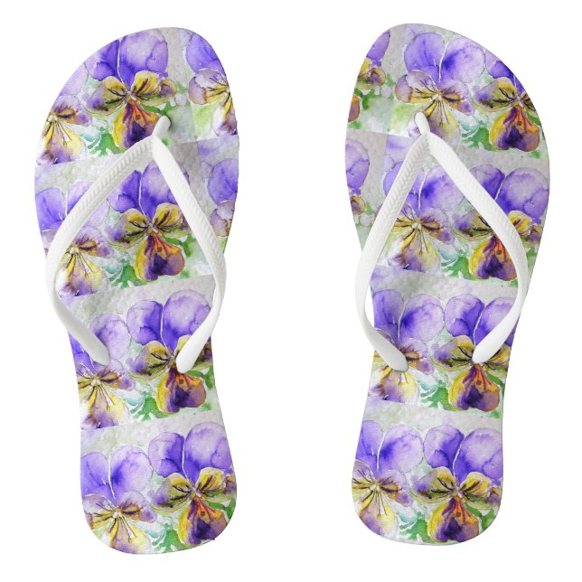 Tongs Violette Purple Viola Pensée Fleurs Floral Dames (Semelle)