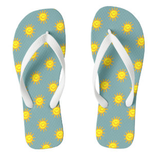 Tongs Visage heureux capricieux Soleil Bleu Aqua Vert