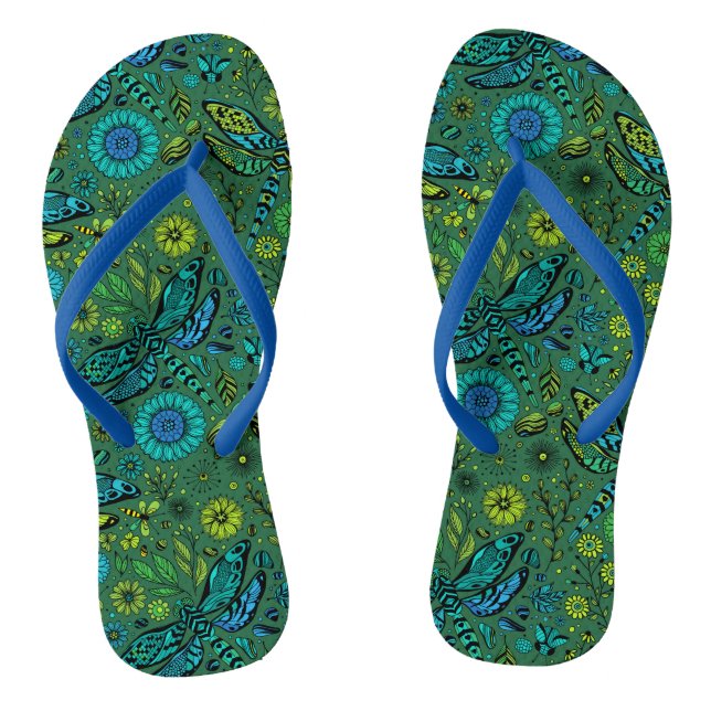 Tongs Voler, voler la libellule sur le vert émeraude (Semelle)