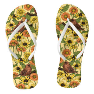Tongs Wens et fleurs sur jaune pâle