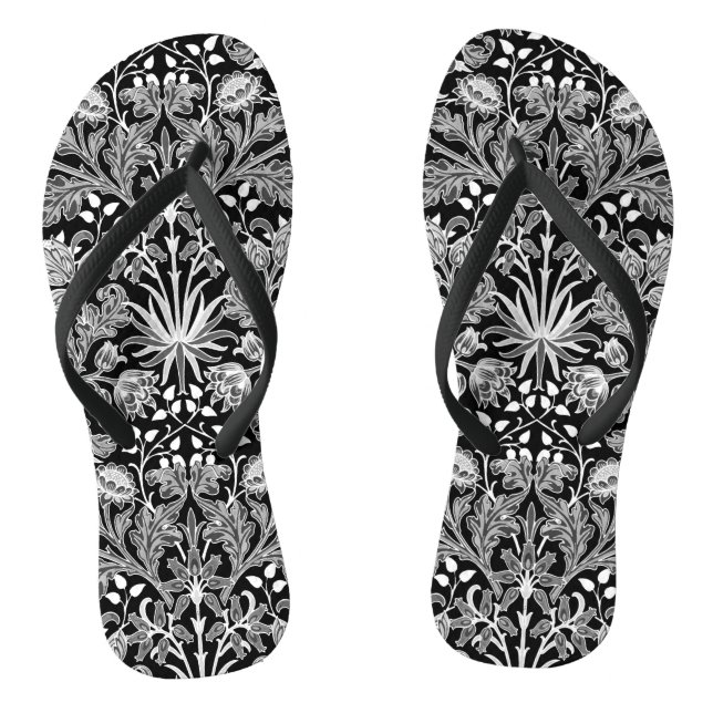 Tongs William Morris Hyacinth Imprimer, noir et blanc (Semelle)