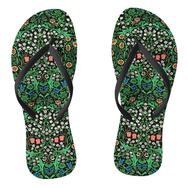 Tongs William Morris Jacobean Floral, Arrière - plan noi (Semelle)