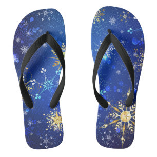 Tongs XMAS Blue Background with Golden Snowflakes