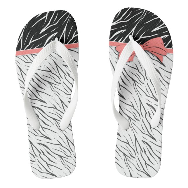 Tongs Zèbre peau noir blanc tigre rayures de cuir rose (Semelle)