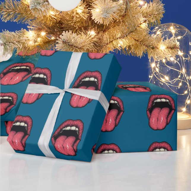 TONGUE LIPS FUNNY WRAPPING PAPER GESCHENKPAPIER (Feiertage)