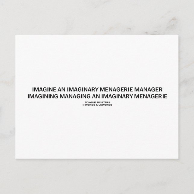 Tongue Twister Imagine Imaginary Menagerie Manager Postkarte (Vorderseite)