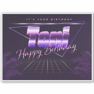 Toni prénom sticker rétro lilas anniversaire