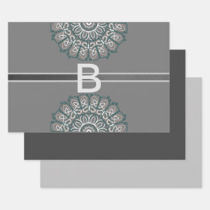 Töniges trendiges silbergraues Monogramm mit Spitz Geschenkpapier Set