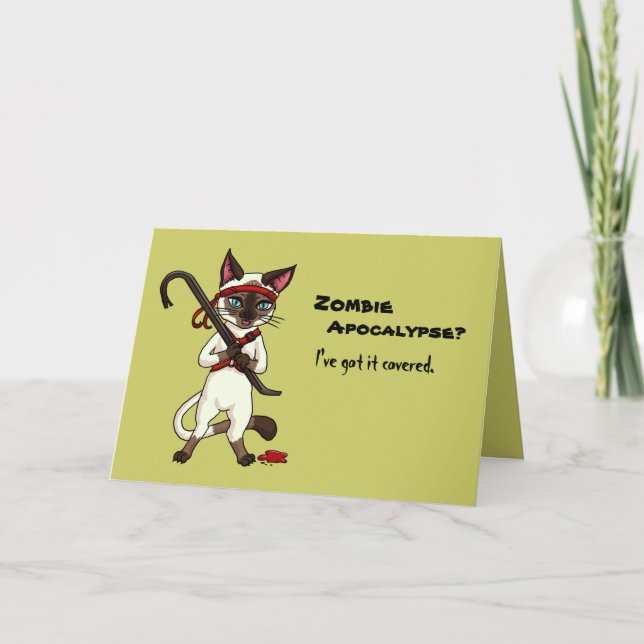 Tonkinese Katze mit Crowbar Zombie-Schicht-hallowe Karte (Vorderseite)
