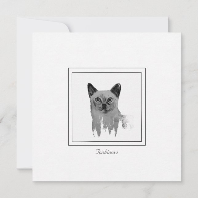 Tonkinese Schwarz-Weiß-Illustrationskarte Mitteilungskarte (Vorderseite)